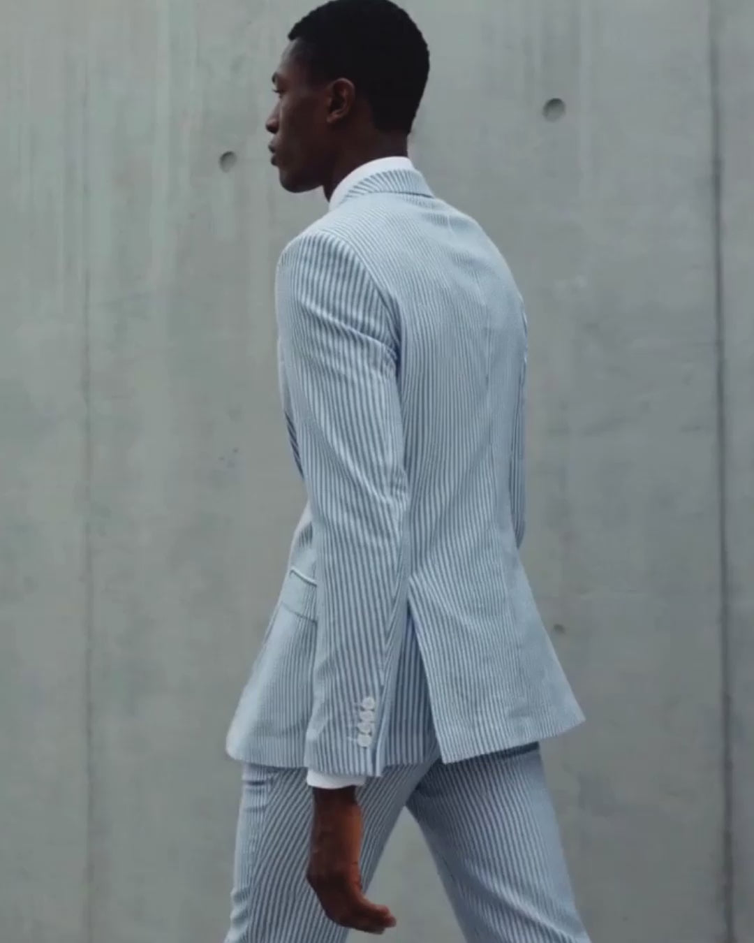 Navy Blue and White Seersucker Two Button Suit by Alain Dupetit