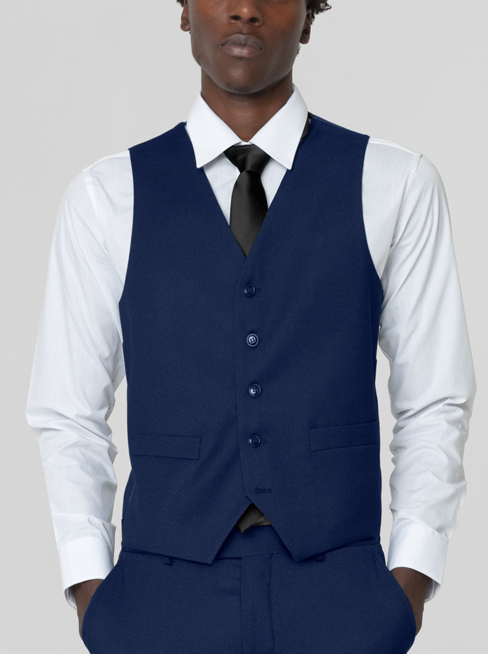 Royal Blue Birdseye Three Piece Suit by Alain Dupetit