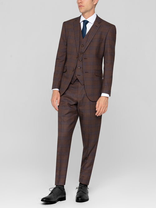 Slate Brown & Blue Plaid Three Piece Suit