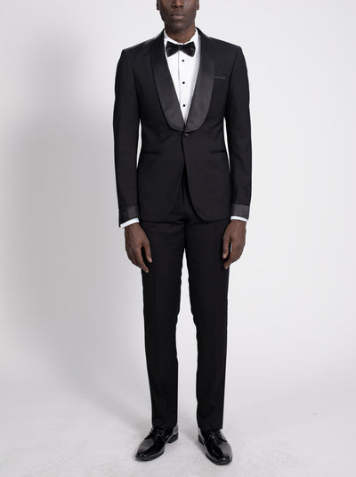 Black Wide Shawl Lapel Tuxedo With Cuffs