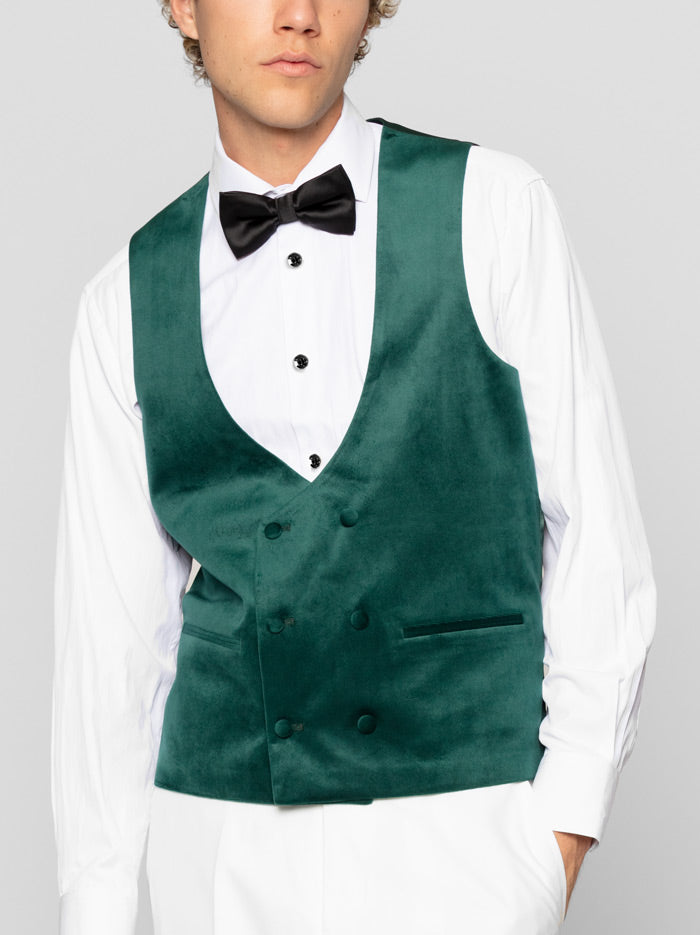White with Green Wide Shawl Lapel Tuxedo