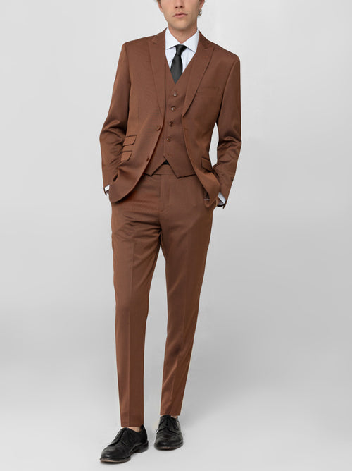 Rust Birdseye Three Piece Peak Lapel Ticket Pocket Suit