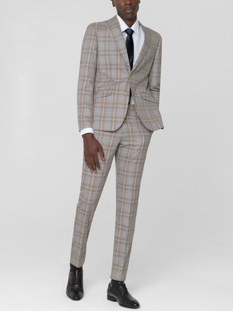 Black & Camel Glen Plaid Two Button Peak Lapel Ticket Pocket Suit