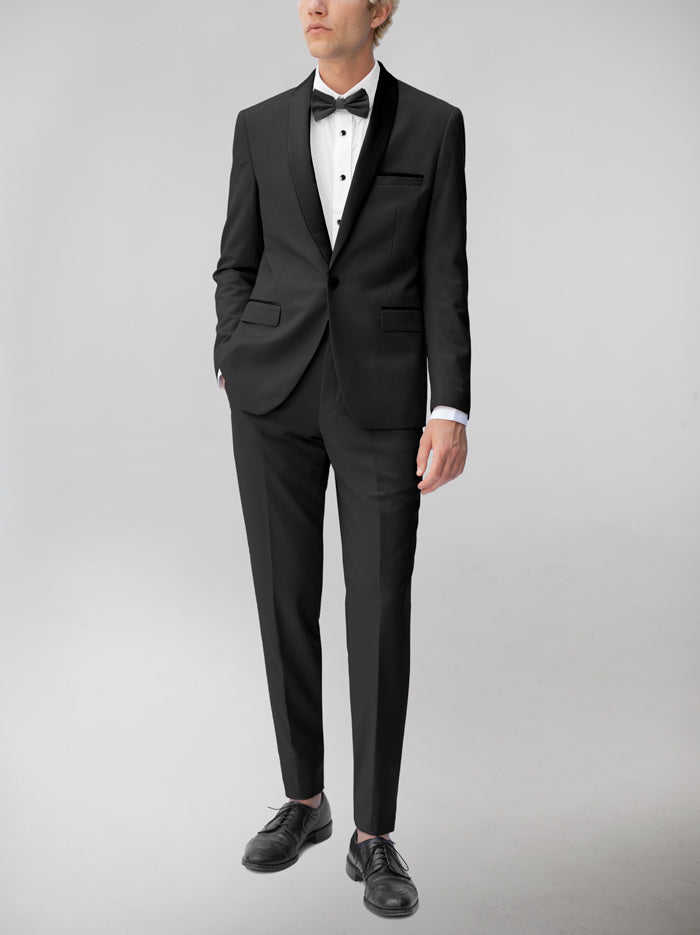 Men's Black Tuxedo Trousers with Satin Tape Tailored Fit Flat