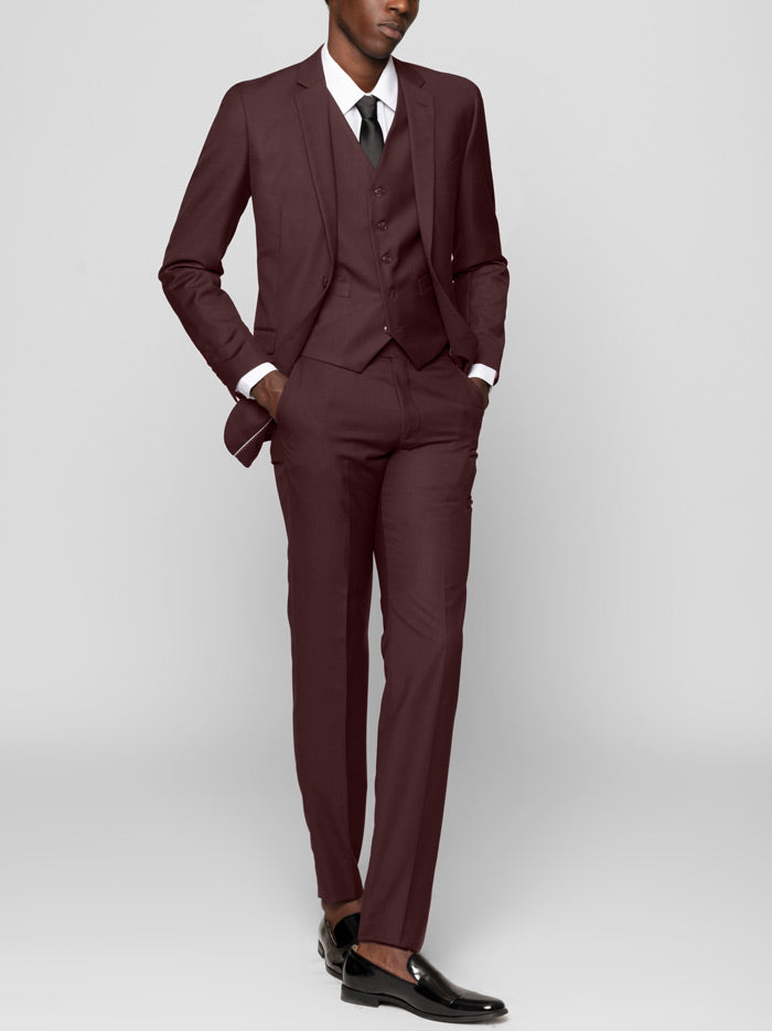 Burgundy Three Piece Suit, 48R/42W (slim) by Alain Dupetit