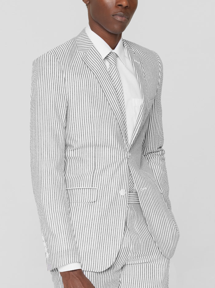 Black & White Seersucker Two Button Suit
