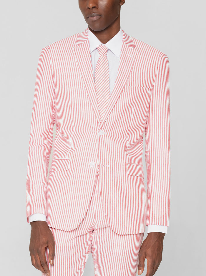 Red & White Seersucker Two Button Suit