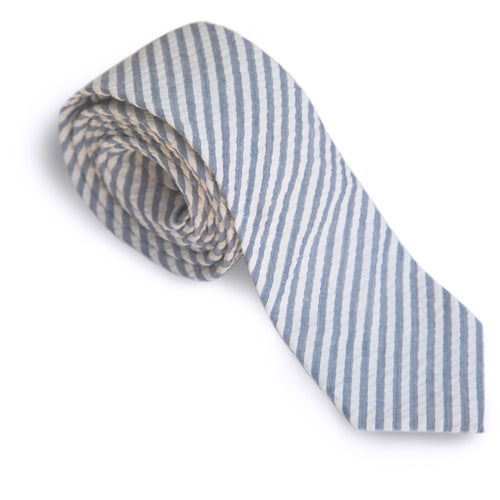 Corbata de seersucker azul y blanca